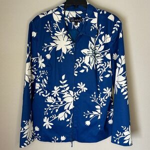 Susan Graver Style Floral Jacket Beaded Embellished Zip Blue Women Medium‎ NWOT